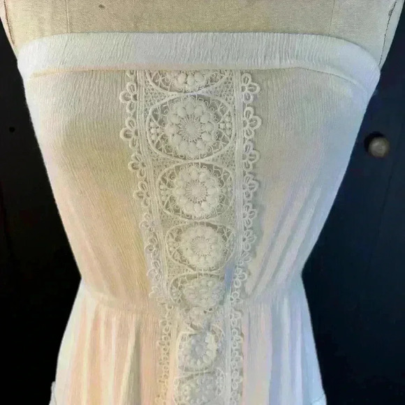Justily Maxi Dress Women Size M White Lined Vacation Island Beach Swim Strapless - Picture 7 of 14